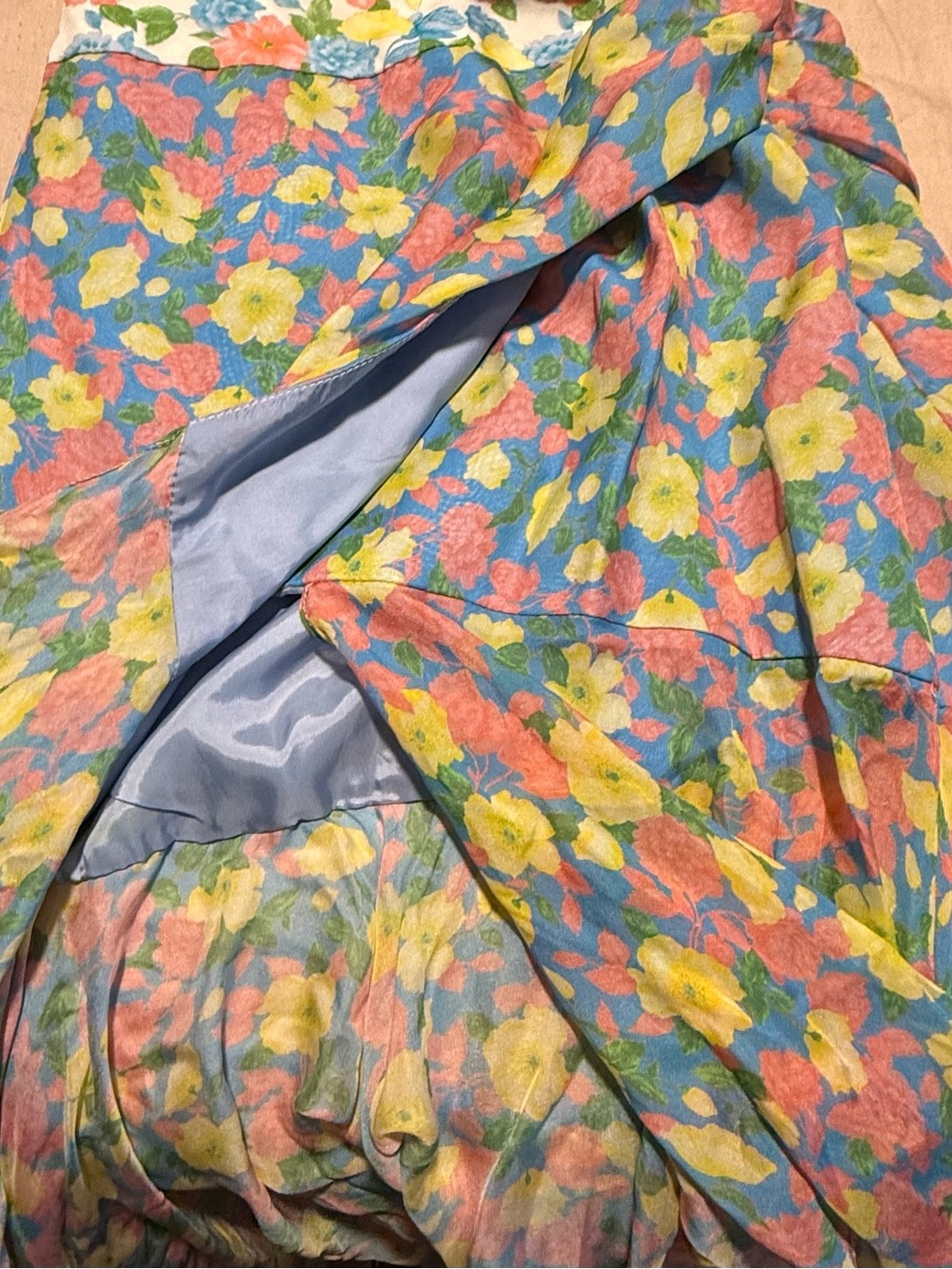 AMUR Pastel Floral 100% Silk Dress in Blue, Pink & Yellow size 0 - Picture 4 of 9